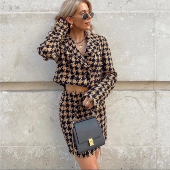 NWT House of Harlow 1960 Houndstooth Double Breasted Crop Tweed Blazer Jacket - Picture 4 of 9